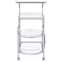 Carriage Style Bar Cart, Chrome, 3 Tiers, Clear Glass, Spoke Wheels