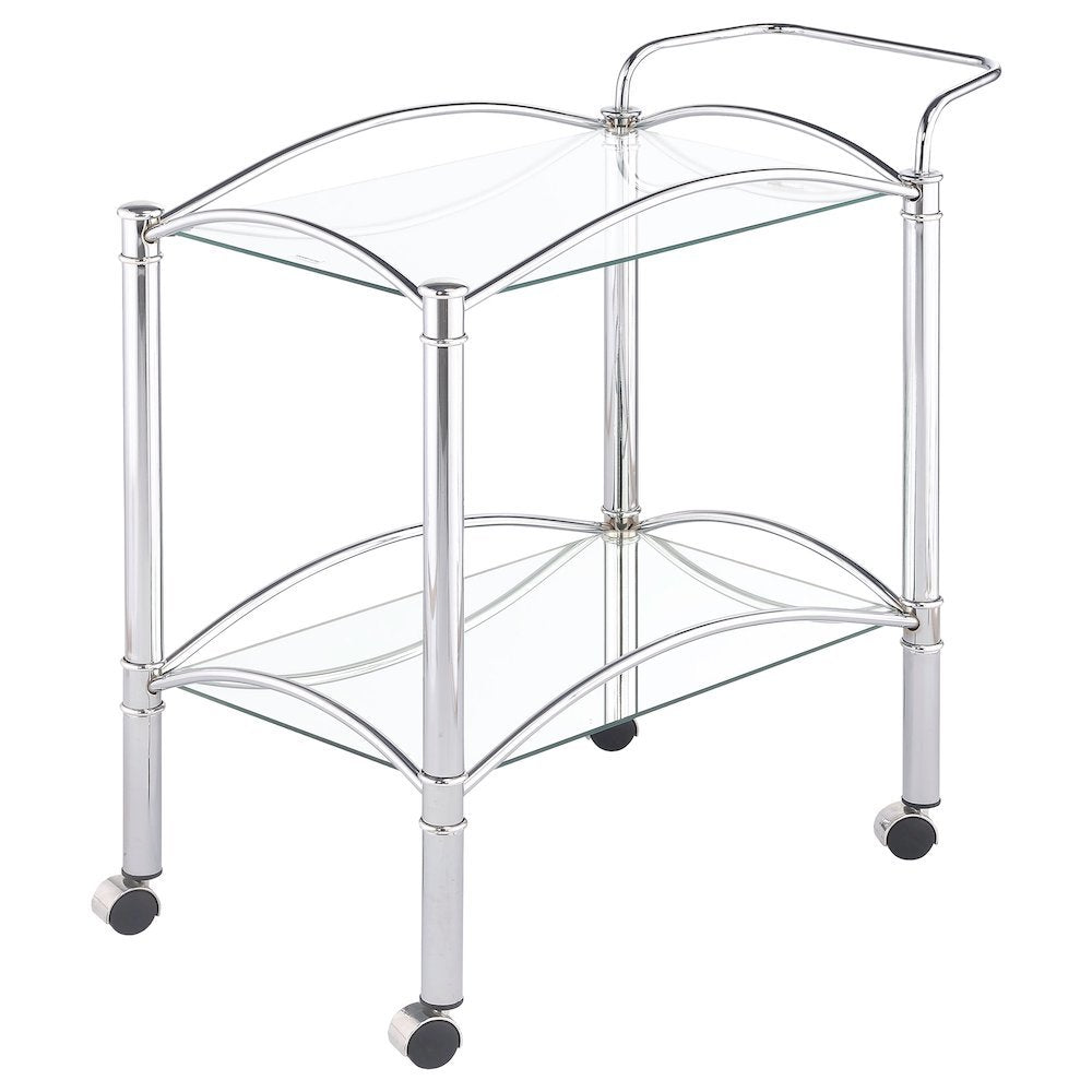 Classic Bar Cart, Chrome, Mirrored Shelf, 2 Tiers, Lockable Casters