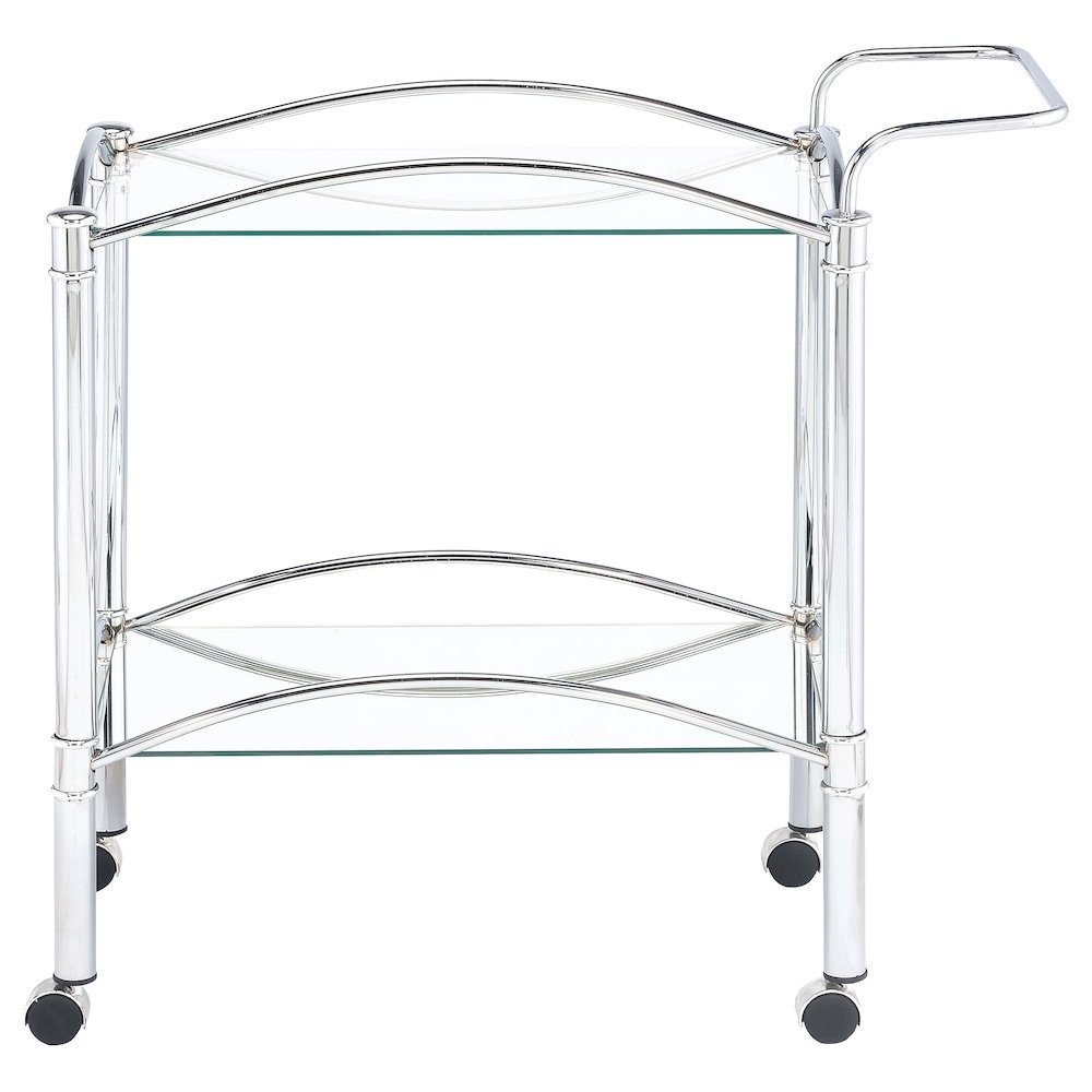 Classic Bar Cart, Chrome, Mirrored Shelf, 2 Tiers, Lockable Casters