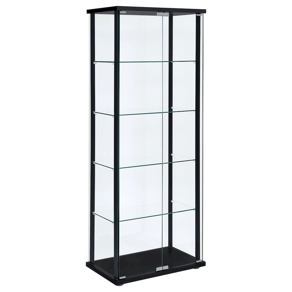 Black Glass Display Case with 5 Shelves, Modern Curio Display Cabinet