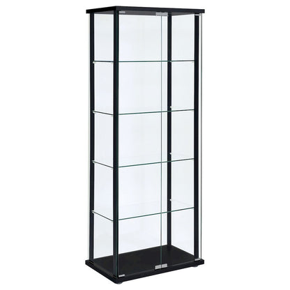 Black Glass Display Case with 5 Shelves, Modern Curio Display Cabinet