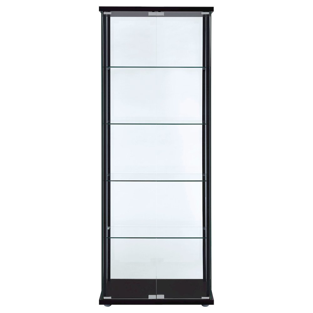 Black Glass Display Case with 5 Shelves, Modern Curio Display Cabinet