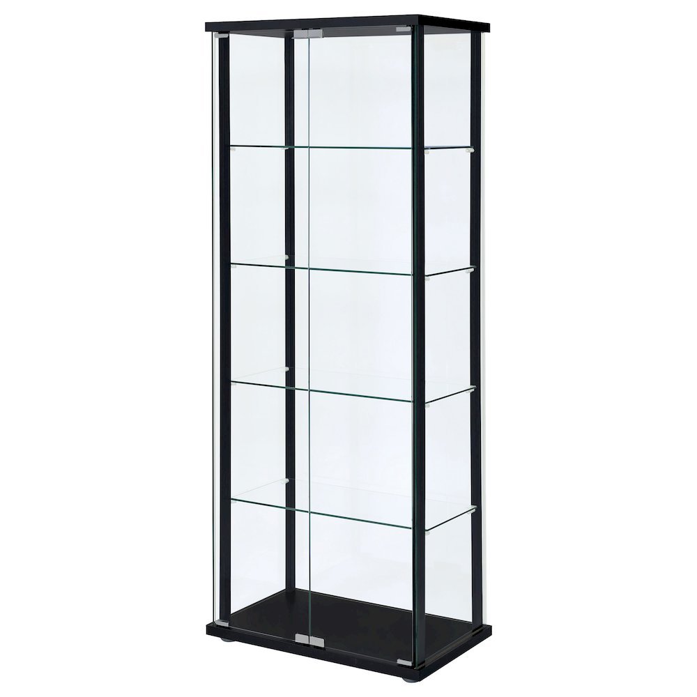 Black Glass Display Case with 5 Shelves, Modern Curio Display Cabinet