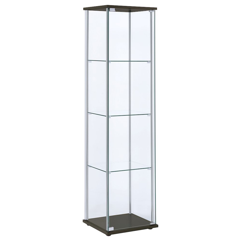 Modern Curio Cabinet, Clear Glass Shelves, Cappuccino Finish