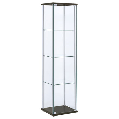 Modern Curio Cabinet, Clear Glass Shelves, Cappuccino Finish