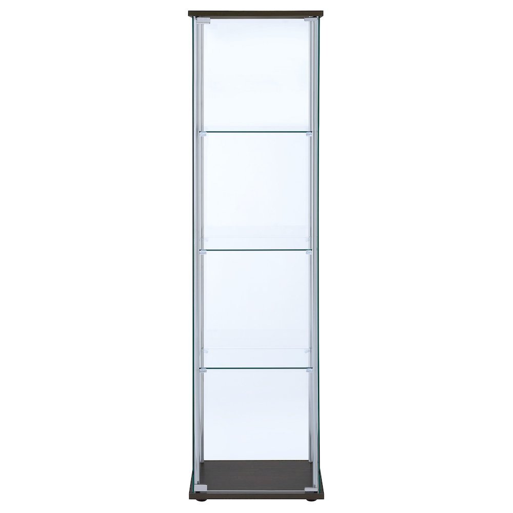 Modern Curio Cabinet, Clear Glass Shelves, Cappuccino Finish