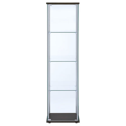 Modern Curio Cabinet, Clear Glass Shelves, Cappuccino Finish