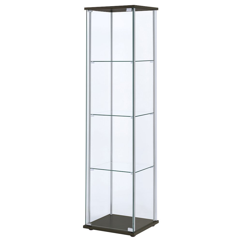 Modern Curio Cabinet, Clear Glass Shelves, Cappuccino Finish