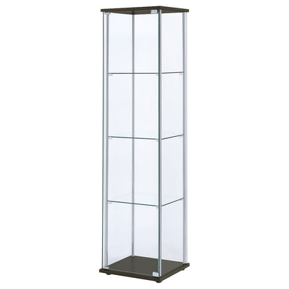 Modern Curio Cabinet, Clear Glass Shelves, Cappuccino Finish