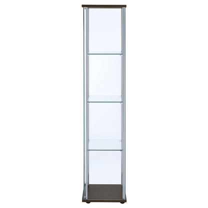 Modern Curio Cabinet, Clear Glass Shelves, Cappuccino Finish