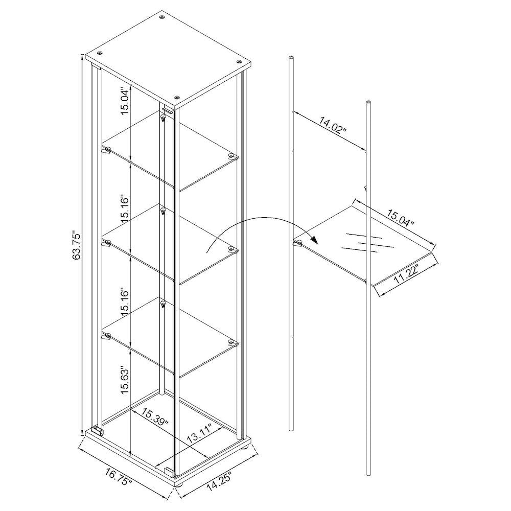 Modern Curio Cabinet, Clear Glass Shelves, Cappuccino Finish