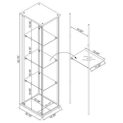 Modern Curio Cabinet, Clear Glass Shelves, Cappuccino Finish