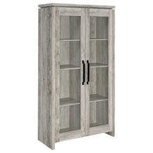 Modern 2-Door Tall Cabinet, Grey Driftwood, Glass Doors, Storage