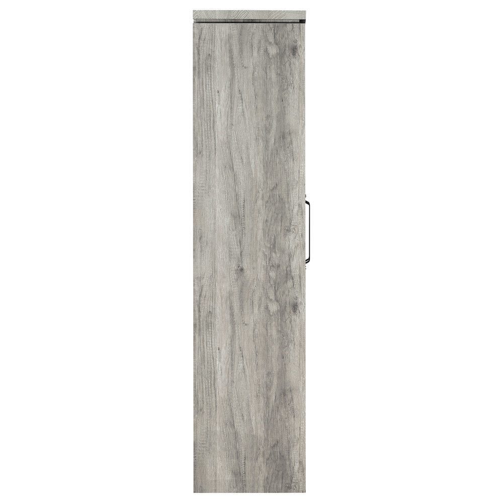 Modern 2-Door Tall Cabinet, Grey Driftwood, Glass Doors, Storage