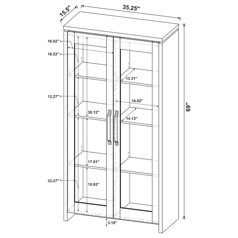 Modern 2-Door Tall Cabinet, Grey Driftwood, Glass Doors, Storage