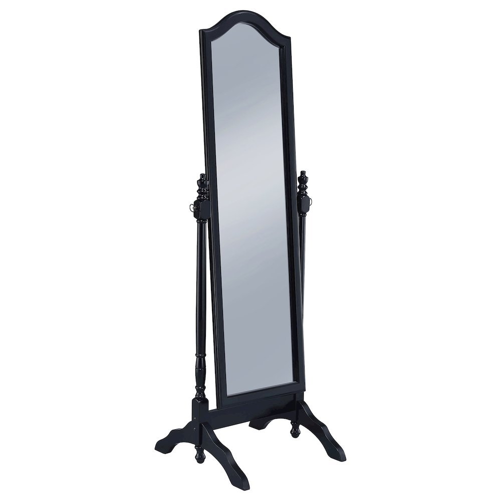 Traditional Full Length Cheval Mirror, Black Wood Frame, Arched Top