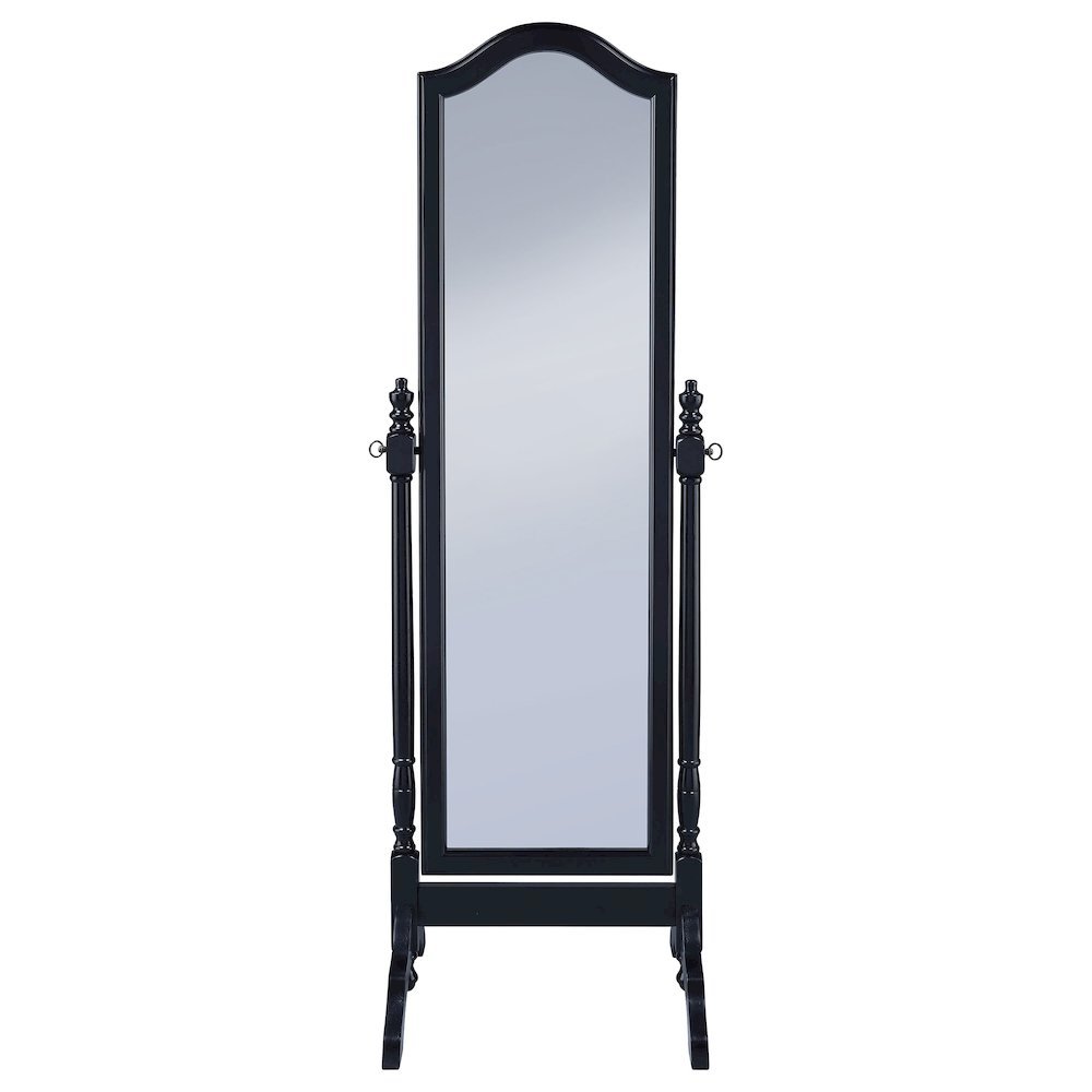 Traditional Full Length Cheval Mirror, Black Wood Frame, Arched Top