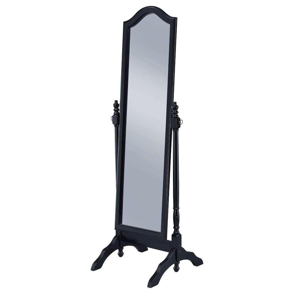 Traditional Full Length Cheval Mirror, Black Wood Frame, Arched Top