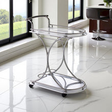 Modern 2-Shelf Bar Cart with Chrome Frame and White Glass for Home