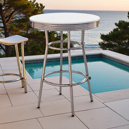 Round Bar Table with Chrome and Glossy White Finish, Bar Height Table