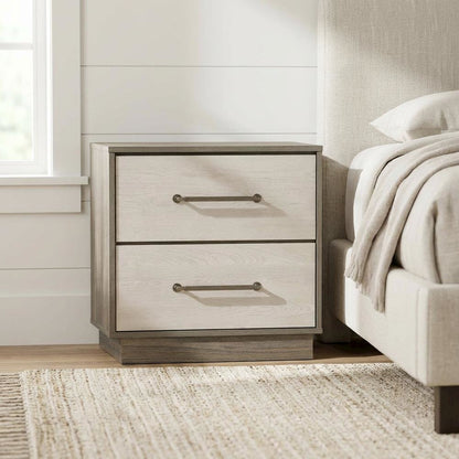 Grey Nightstand with Modern Design and Antique Nickel Finish