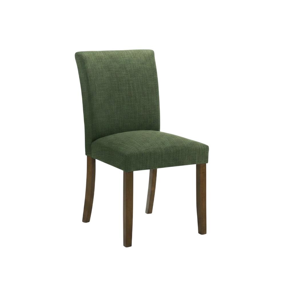 Polyester Upholstered Dining Side Chairs with Wood Legs, Green, Set of 2