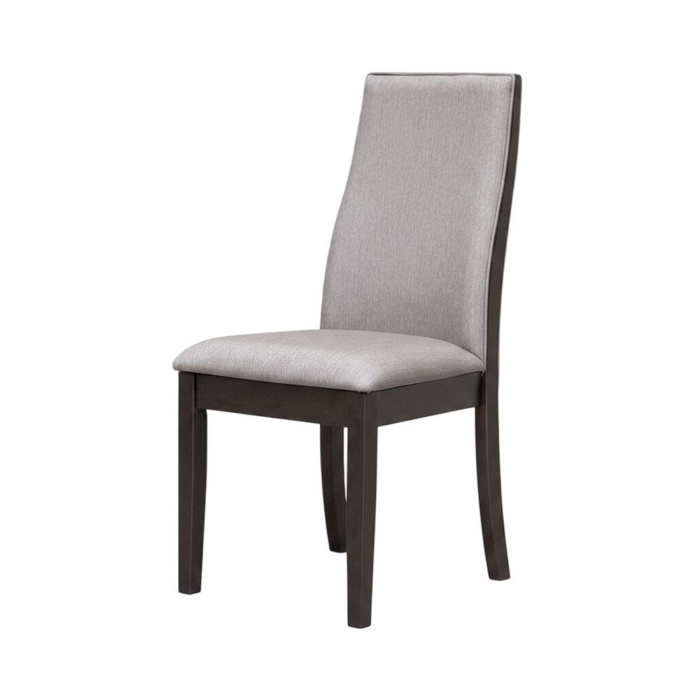 Polyester Upholstered Farmhouse Dining Chair, Espresso Legs, Taupe, Set of 2