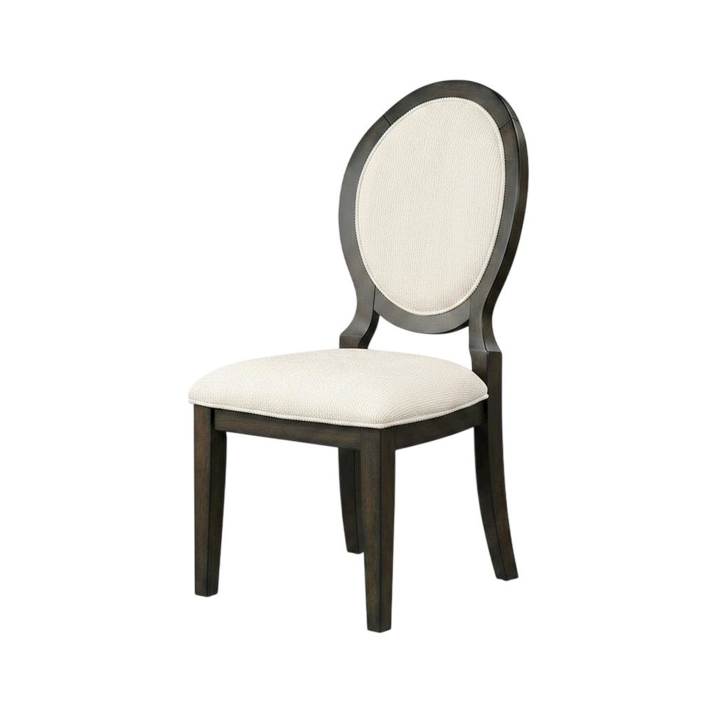Oval Back Upholstered Wood Transitional Dining Side Chair, Set of 2