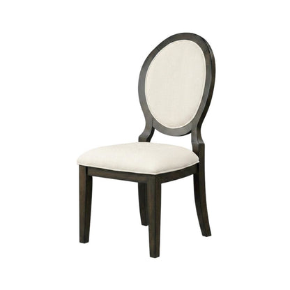 Oval Back Upholstered Wood Transitional Dining Side Chair, Set of 2