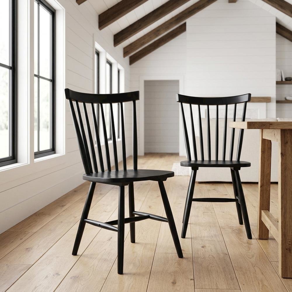 Windsor Wood Farmhouse Dining Side Chair, Black, Set of 2