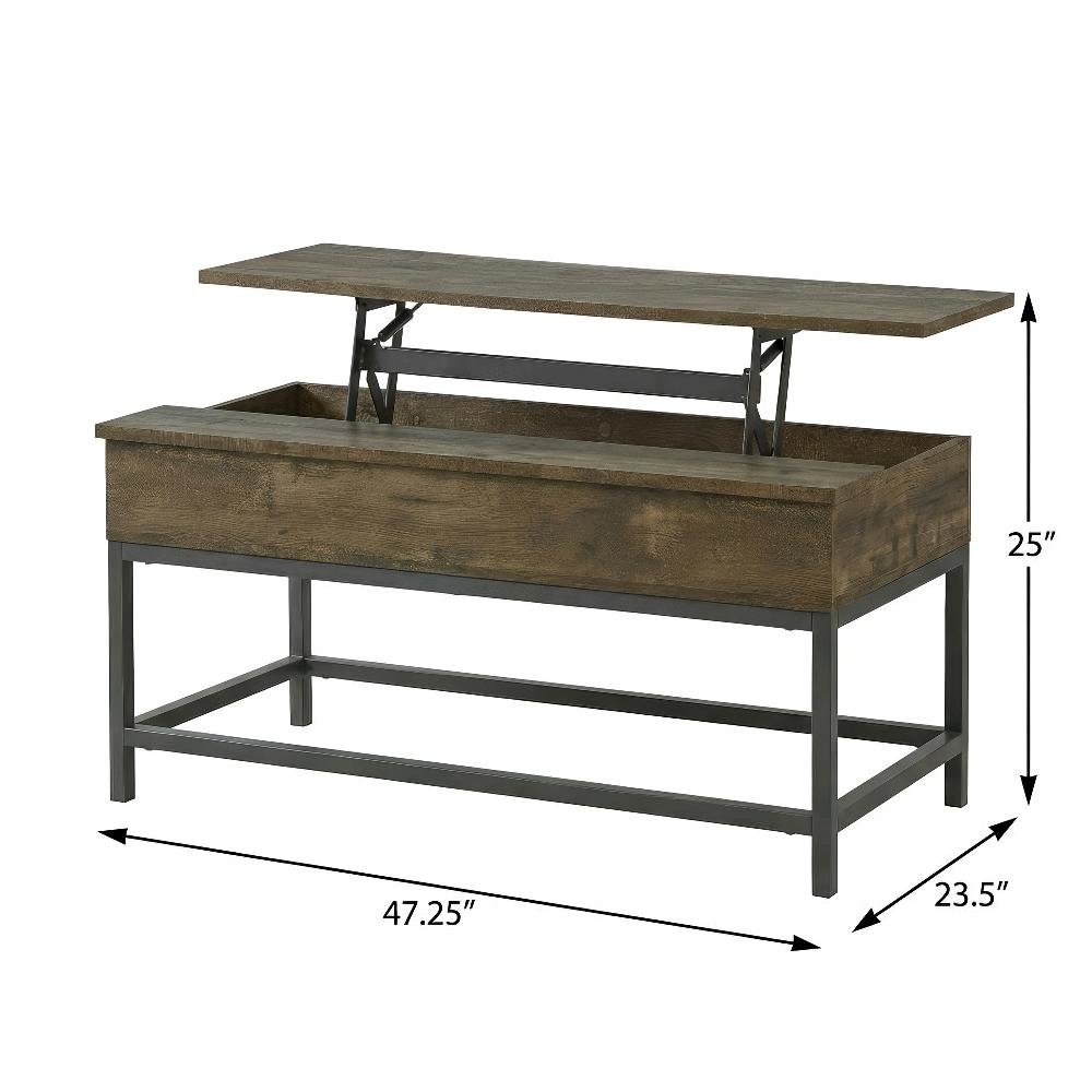 Brown Oak Lift Top Coffee Table with Rustic Rectangular Design and Storage Space