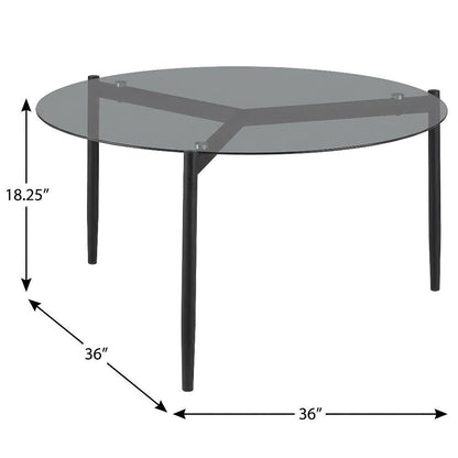 Round Sandy Black Coffee Table with Smoked Glass Top and Contemporary Design