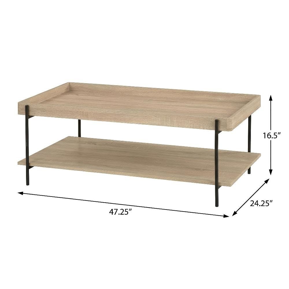 Neutral 2-Piece Rectangular Coffee and End Table Set with Farmhouse Style