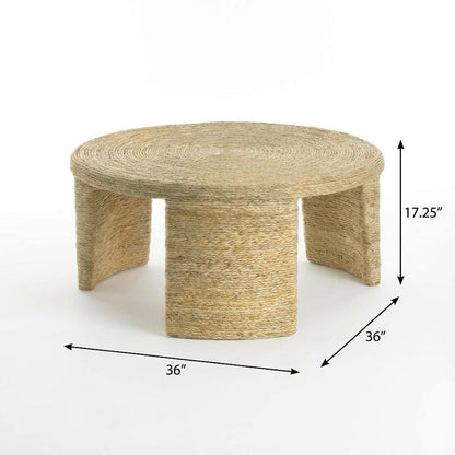 Neutral Rattan 2-Piece Coffee and End Table Set with Round Shape