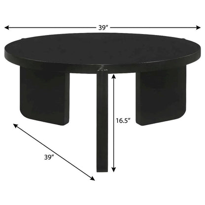 Round Black Coffee Table Solid Wood Contemporary Design with Stable Build