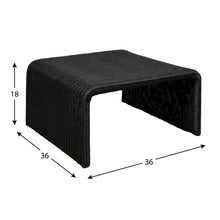 Black Square Coffee Table with Woven Rattan Top and Coastal Style Design