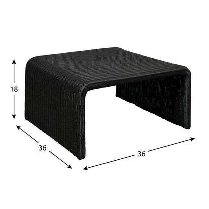 Black Square Coffee Table with Woven Rattan Top and Coastal Style Design