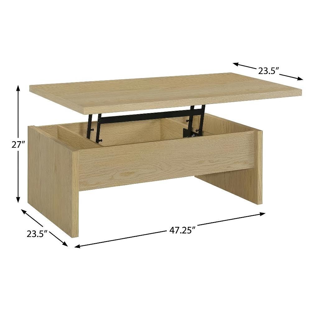 Light Oak Lift-Top Coffee Table with Rectangular Shelf and Plastic Glide