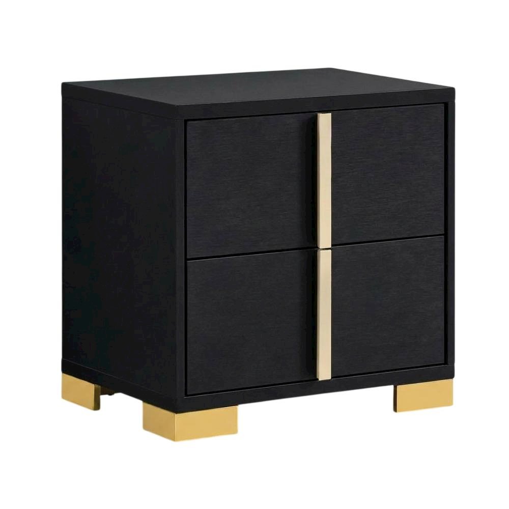 Black Bedroom Nightstand with Metal Legs and Contemporary Style
