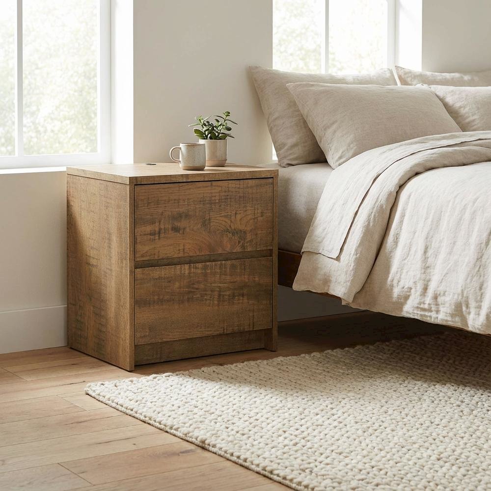 Contemporary Mango Nightstand with Led Lights and USB Port
