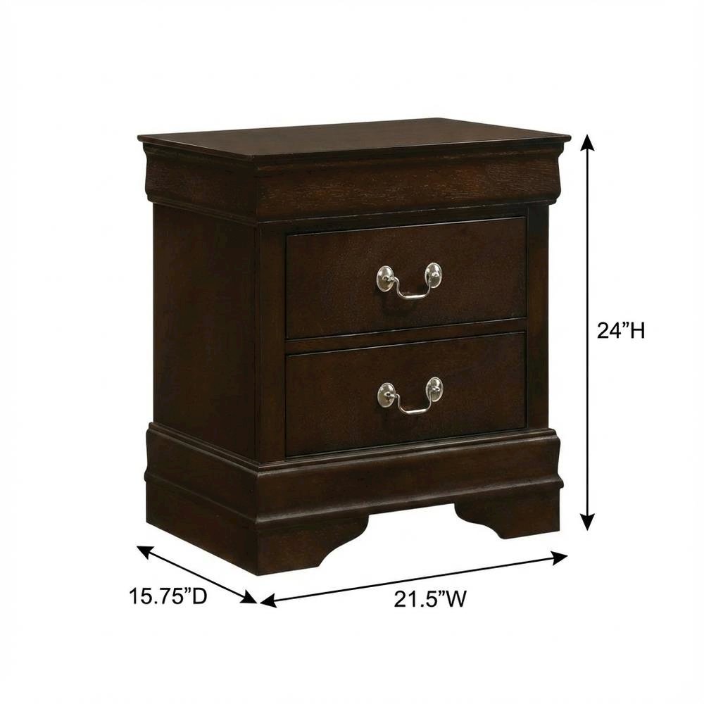 Cappuccino Nightstand with 2 Drawers in Traditional Style for Bedroom