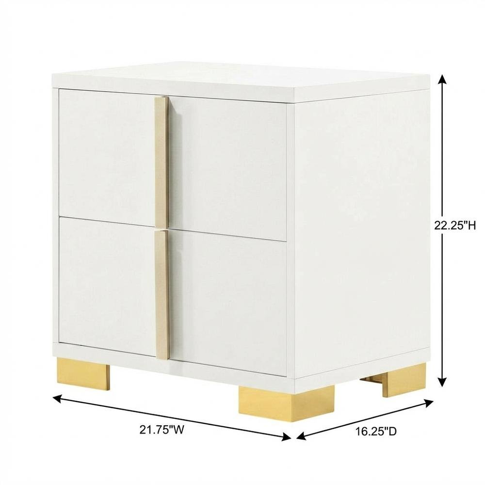 White 2-Drawer Nightstand with Metal Legs and Contemporary Design