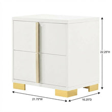 White 2-Drawer Nightstand with Metal Legs and Contemporary Design
