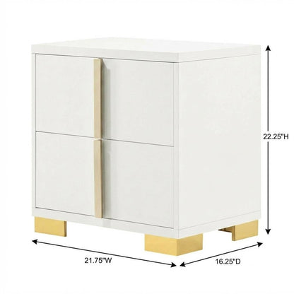 White 2-Drawer Nightstand with Metal Legs and Contemporary Design