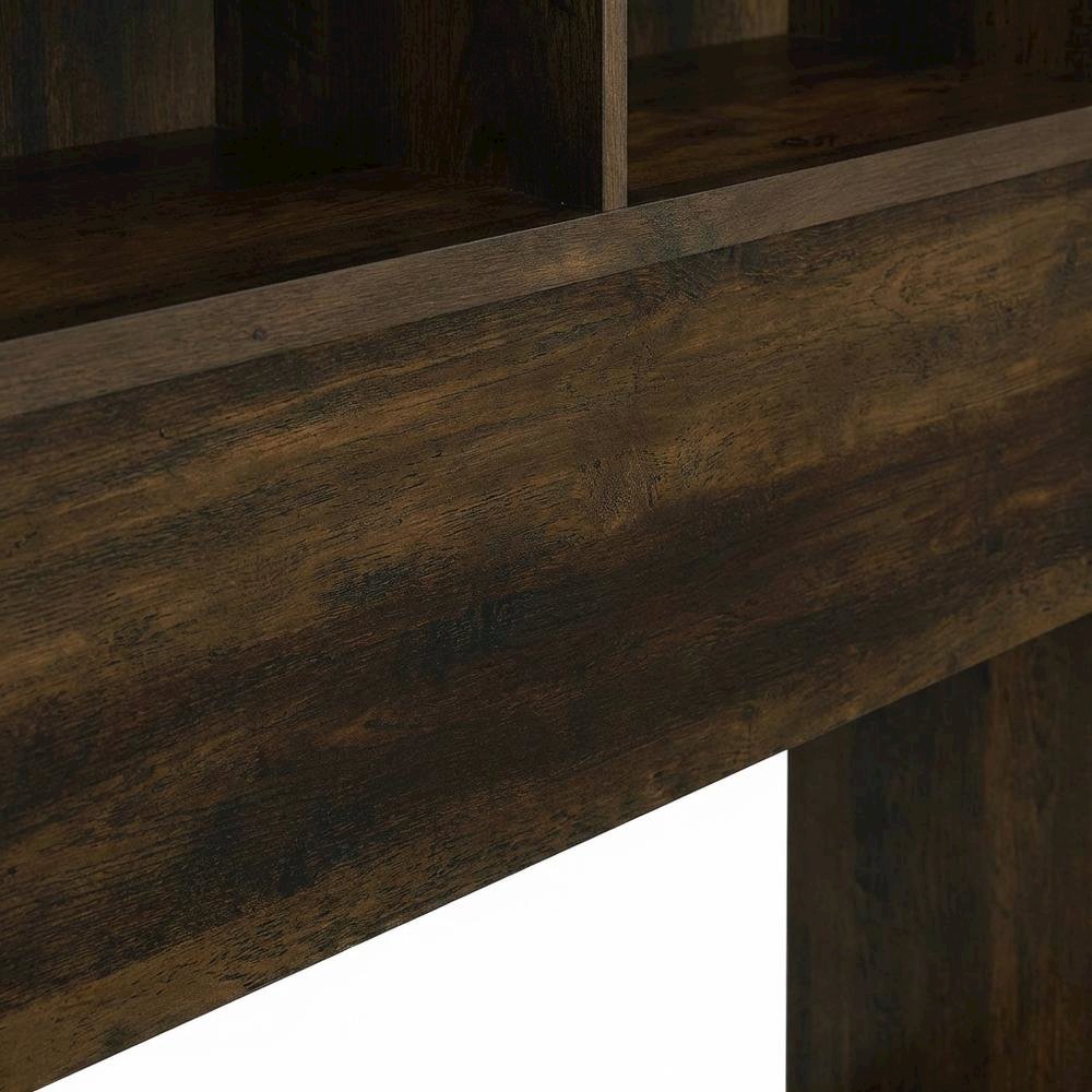 Dark Pine Twin Bookcase Headboard with Plastic Glide and Transitional Design