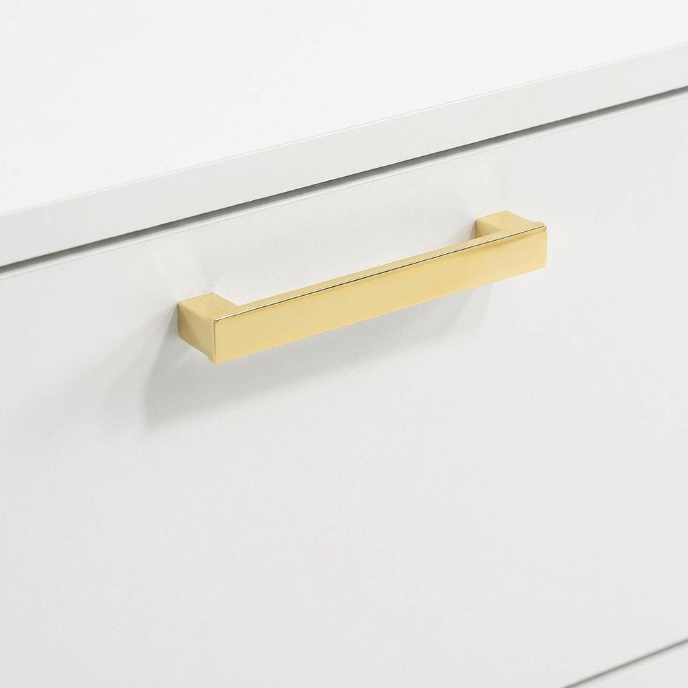 White Modern Nightstand with Gold Accents and Sturdy Metal Legs