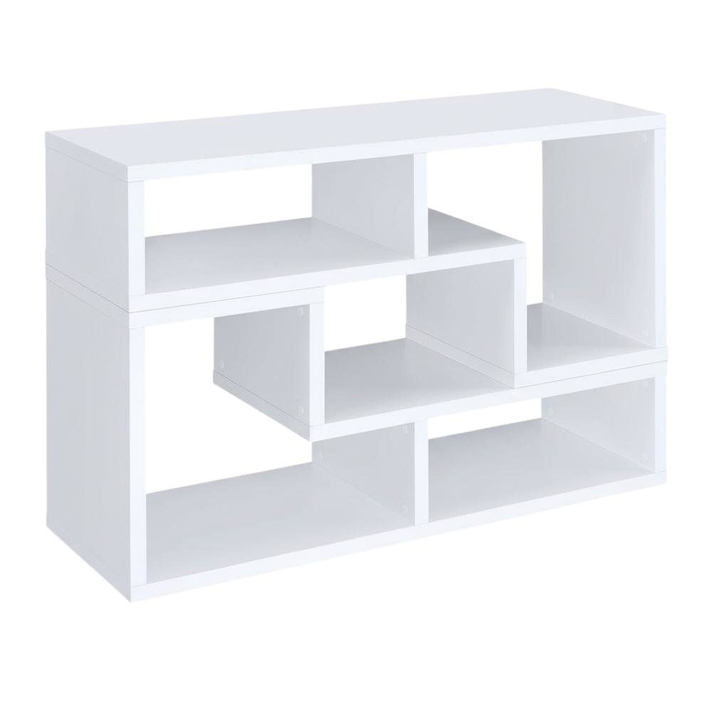 White multipurpose TV stand with open shelving and transitional style