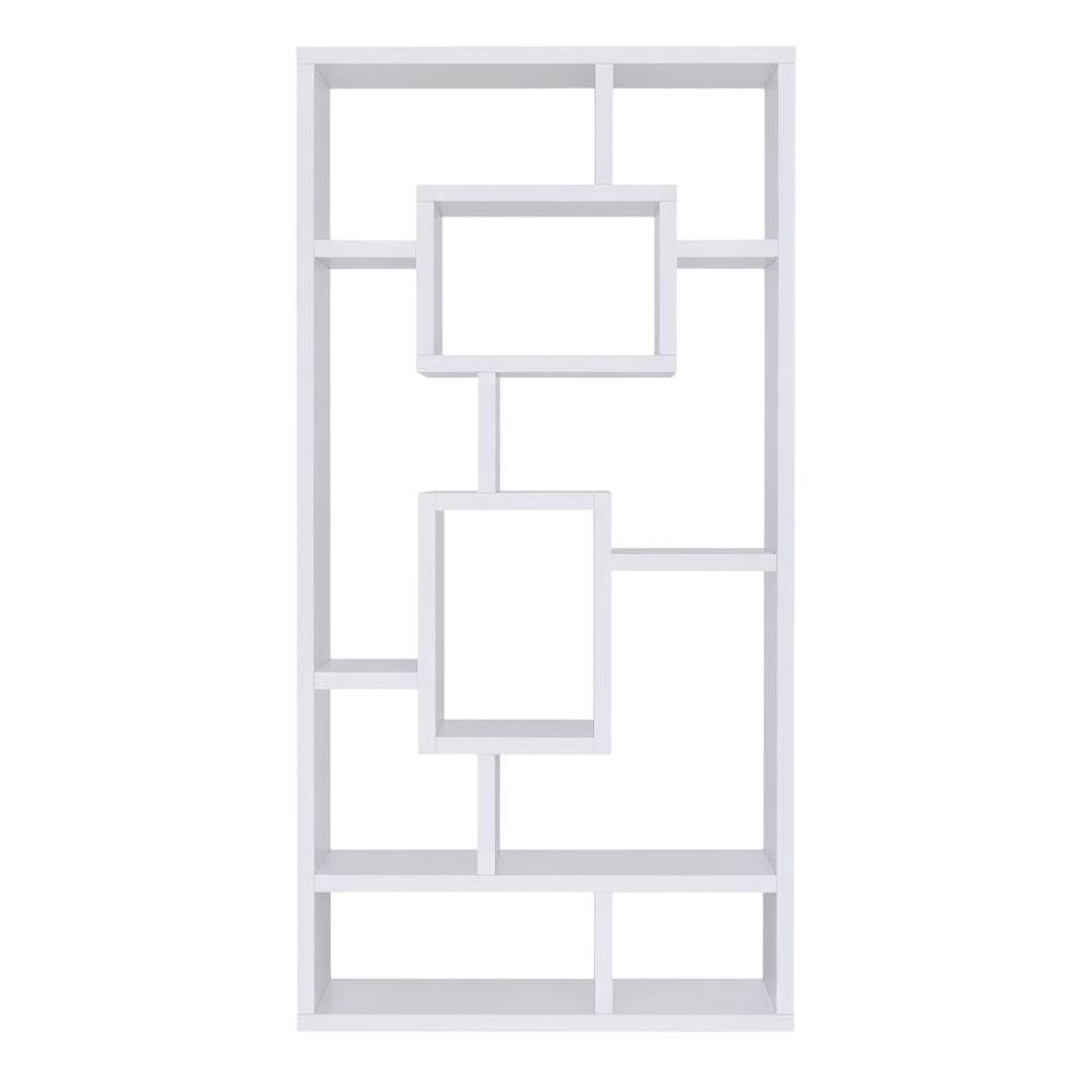 White 8-Shelf Bookshelf with Transitional Style and Safety Tipover Restraint