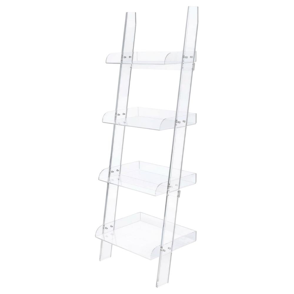 Clear 72-Inch Ladder Bookshelf with 4 Shelves and Tipover Restraint