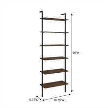 Walnut Wall Bookshelf with Six Shelves and Transitional Style
